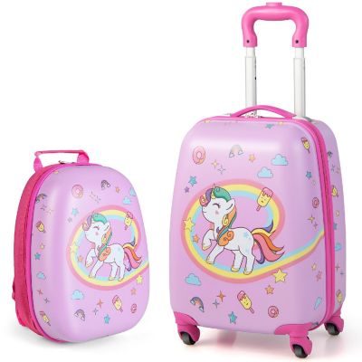 Costway 2PC Kids Carry On Luggage Set 12" Backpack and 16" Rolling Suitcase for Travel Image 1