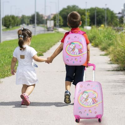 Costway 2PC Kids Carry On Luggage Set 12" Backpack and 16" Rolling Suitcase for Travel Image 1