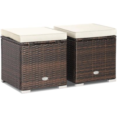 Costway 2PC&#160;Patio&#160;Rattan&#160;Ottoman&#160;Seat&#160;Side&#160;Table&#160;Storage&#160;Box&#160;Footrest&#160;Off&#160;White Image 1