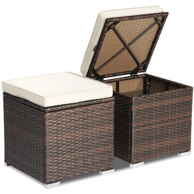 Costway 2PC&#160;Patio&#160;Rattan&#160;Ottoman&#160;Seat&#160;Side&#160;Table&#160;Storage&#160;Box&#160;Footrest&#160;Off&#160;White Image 3