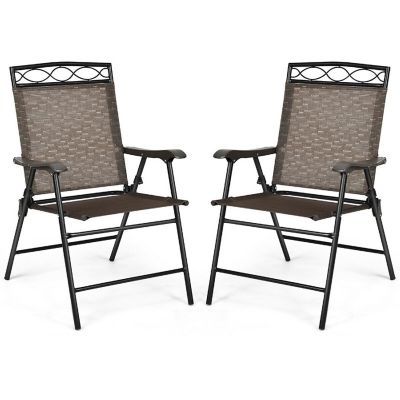 Costway 2PCS Folding Chairs Patio Garden Outdoor w/ Steel Frame Armrest Footrest Image 1