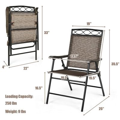 Costway 2PCS Folding Chairs Patio Garden Outdoor w/ Steel Frame Armrest Footrest Image 3