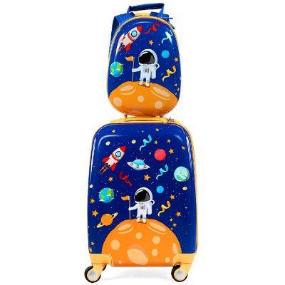 Costway 2PCS Kids Luggage Set 18'' Rolling Suitcase &  12'' Backpack Travel ABS Spaceman Blue Image 1