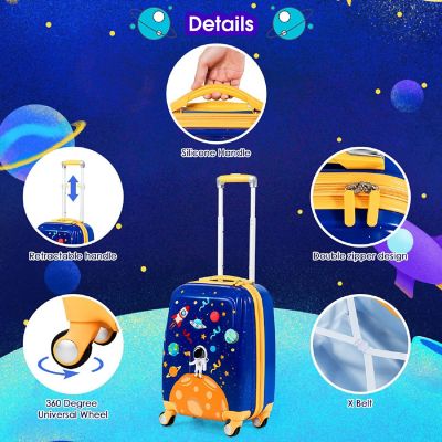 Costway 2PCS Kids Luggage Set 18'' Rolling Suitcase &  12'' Backpack Travel ABS Spaceman Blue Image 2