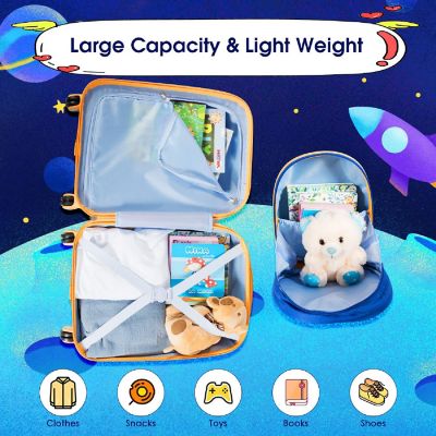 Costway 2PCS Kids Luggage Set 18'' Rolling Suitcase &  12'' Backpack Travel ABS Spaceman Blue Image 3