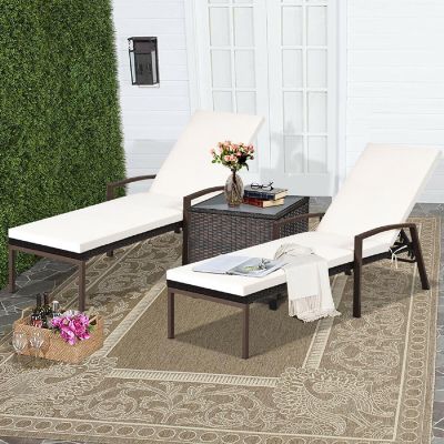 Costway 2PCS Patio Rattan Lounge Chair Chaise Recliner Back Adjustable Cushioned Garden Brown Image 2