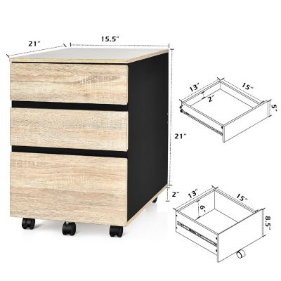 Costway 3-Drawer Mobile File Cabinet Vertical Filling Cabinet for Home Office Image 1