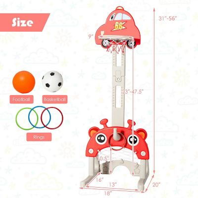 Costway 3-in-1 Basketball Hoop for Kids Adjustable Height Playset w/ Balls Red Image 1