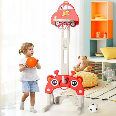 Costway 3-in-1 Basketball Hoop for Kids Adjustable Height Playset w/ Balls Red Image 2
