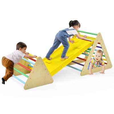 Costway 3 in 1 Kids Climbing Ladder Set 2 Triangle Climbers w/Ramp for Sliding & Climbing Image 1
