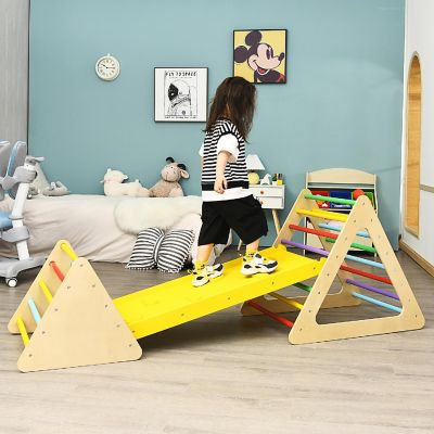 Costway 3 in 1 Kids Climbing Ladder Set 2 Triangle Climbers w/Ramp for Sliding & Climbing Image 2