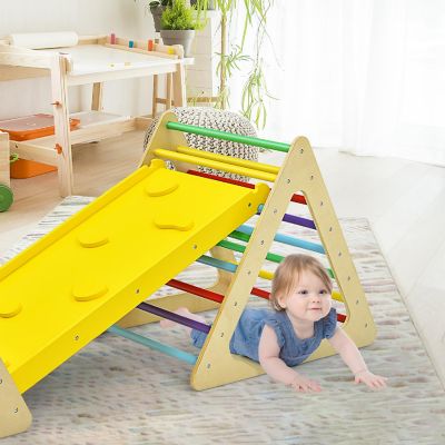 Costway 3 in 1 Kids Climbing Ladder Set 2 Triangle Climbers w/Ramp for Sliding & Climbing Image 3