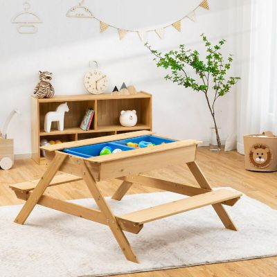 Costway 3 in 1 Kids Picnic Table Wooden Outdoor Water Sand Table w/ Play Boxes Image 2