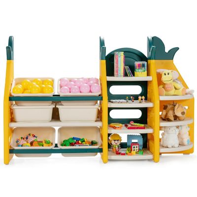 Costway 3-in-1 Kids Toy Storage Organizer Bookshelf Corner Rack w/ Plastic Bins Image 1