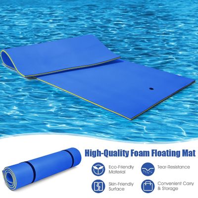 Costway 3-Layer Floating Water Pad 12' x 6' Floating Oasis Foam Mat Blue Image 3
