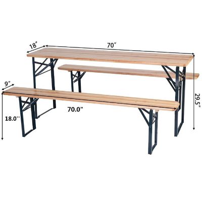 Costway 3 PCS Beer Table Bench Set Folding Wooden Top Picnic Table Patio Garden Image 1