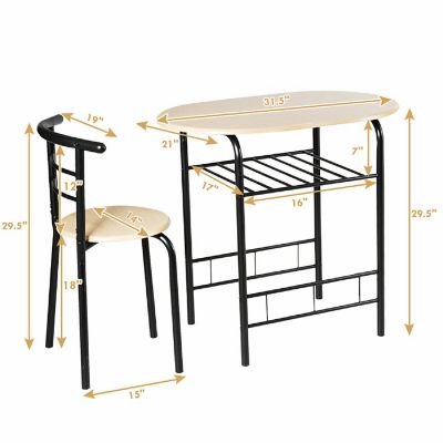 Costway 3 Pcs Dining Set 2 Chairs And Table Compact Bistro Pub Breakfast Home Kitchen Beech wood Image 1