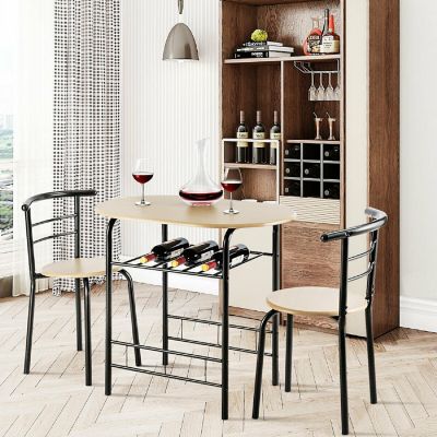 Costway 3 Pcs Dining Set 2 Chairs And Table Compact Bistro Pub Breakfast Home Kitchen Beech wood Image 2