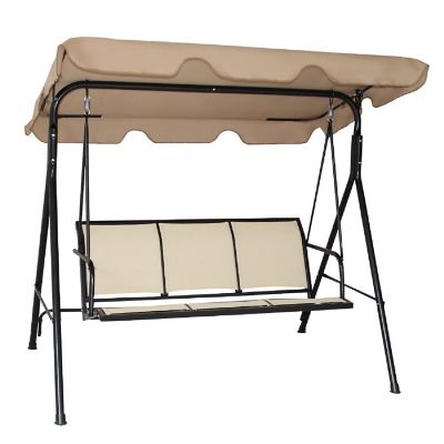 Costway 3 Person Outdoor Patio Swing Canopy Awning Yard Furniture Hammock Steel Beige Image 1