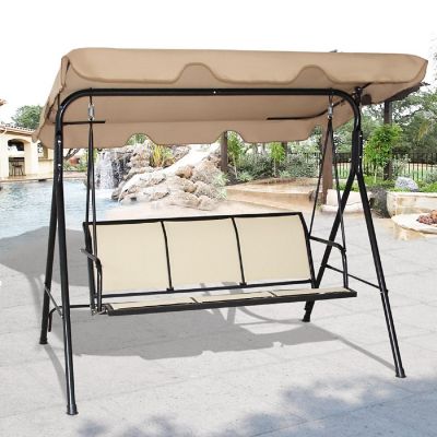 Costway 3 Person Outdoor Patio Swing Canopy Awning Yard Furniture Hammock Steel Beige Image 1