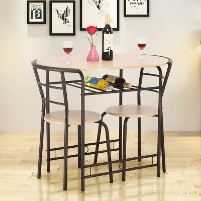 Costway 3 Piece Dining Set Compact 2 Chairs and Table Set with  Shelf Storage Image 1