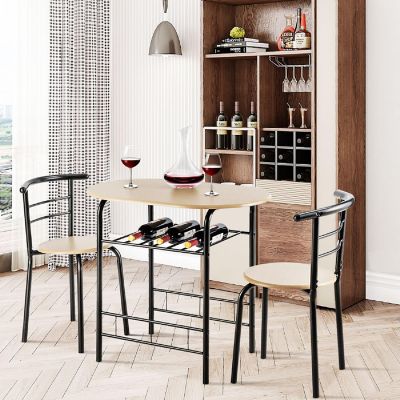 Costway 3 Piece Dining Set Compact 2 Chairs and Table Set with  Shelf Storage Image 2