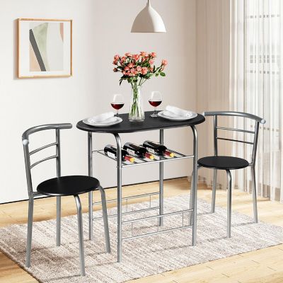 Costway 3 Piece Dining Set Table 2 Chairs Bistro Pub Home Kitchen Breakfast Furniture Black with Sliver Leg Image 2