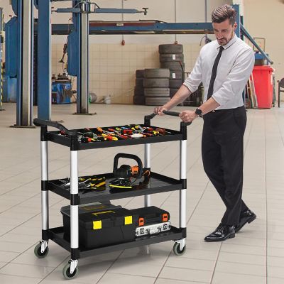 Costway 3-Shelf Utility Service Cart Aluminum Frame 490lbs Capacity w/ Casters Image 3