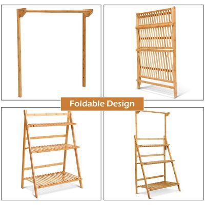 Costway 3 Tier Bamboo Hanging Folding Plant Shelf Stand Flower Pot Display Rack Bookcase Image 1
