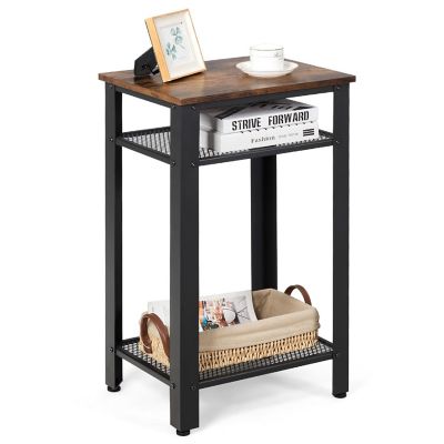 Costway 3-Tier Industrial Tall Nightstand Side End Telephone Table w/ Mesh Shelves Image 1