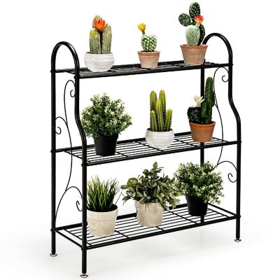 Costway 3-Tier Plant Stand Elegant Scrollwork Pattern Flower Display Shelf Metal Black Image 1