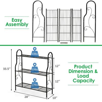 Costway 3-Tier Plant Stand Elegant Scrollwork Pattern Flower Display Shelf Metal Black Image 1