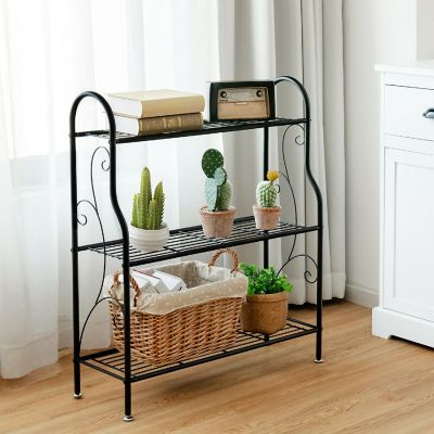 Costway 3-Tier Plant Stand Elegant Scrollwork Pattern Flower Display Shelf Metal Black Image 3