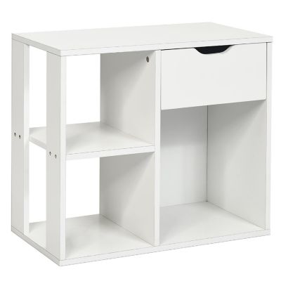 Costway 3-tier Side Table W/Storage Shelf&Drawer Space-saving Nightstand White Image 1