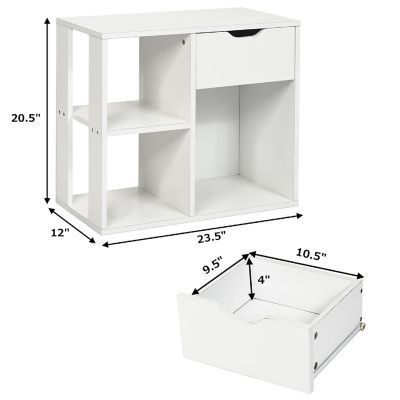 Costway 3-tier Side Table W/Storage Shelf&Drawer Space-saving Nightstand White Image 2