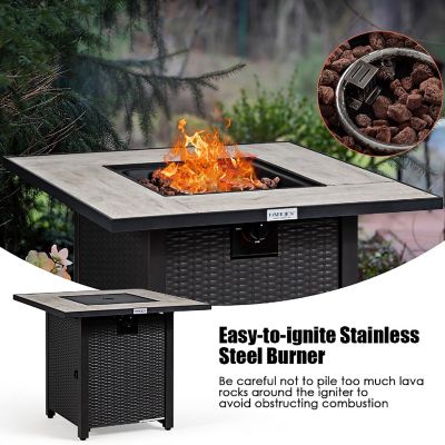Costway 30'' Square Propane Gas Fire Pit Table Ceramic Tabletop 50,000 BTU with Cover Image 3
