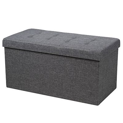 Costway 31.5''Fabric Foldable Storage Ottoman Toy Chest W/Removable Storage Bin Dark Grey Image 1