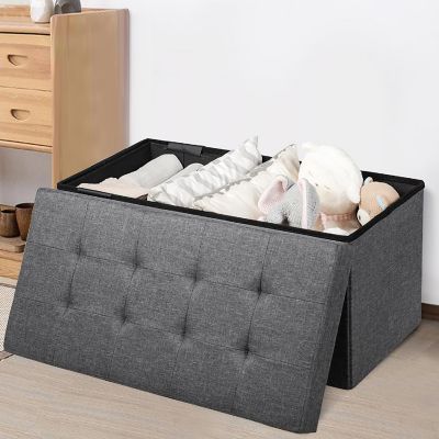 Costway 31.5''Fabric Foldable Storage Ottoman Toy Chest W/Removable Storage Bin Dark Grey Image 2