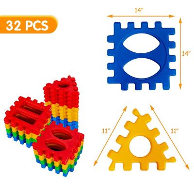 Costway 32 Pieces Big Waffle Block Set Kids Educational Stacking Building Toy Image 1