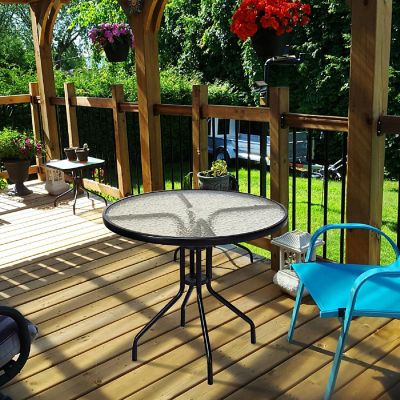 Costway 32''Outdoor Patio Round Table Tempered Glass Top Image 2