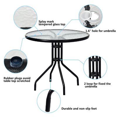 Costway 32''Outdoor Patio Round Table Tempered Glass Top Image 3