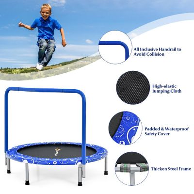 Costway 36'' Kids Trampoline Rebounder W/Full Covered Handrail & Pad Indoor Outdoor Blue Image 3