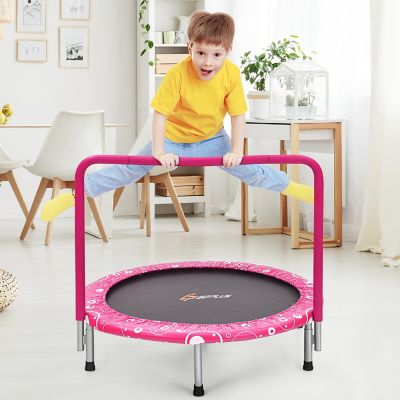 Costway 36'' Kids Trampoline Rebounder W/Full Covered Handrail & Pad Indoor Outdoor Pink Image 1