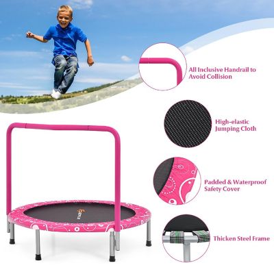 Costway 36'' Kids Trampoline Rebounder W/Full Covered Handrail & Pad Indoor Outdoor Pink Image 2