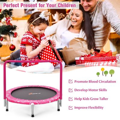 Costway 36'' Kids Trampoline Rebounder W/Full Covered Handrail & Pad Indoor Outdoor Pink Image 3