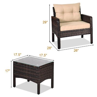 Costway 3PCS Outdoor Rattan Conversation Set Patio Garden Furniture Cushioned Sofa Chair Image 3