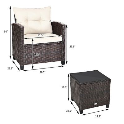 Costway 3PCS Patio Rattan Furniture Set Cushioned Sofa Coffee Table Garden off White Image 3