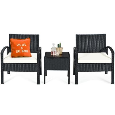 Costway 3PCS Patio Rattan Furniture Set Table & Chairs Set with Thick Cushions Garden Image 1