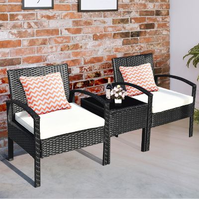 Costway 3PCS Patio Rattan Furniture Set Table & Chairs Set with Thick Cushions Garden Image 2