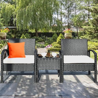 Costway 3PCS Patio Rattan Furniture Set Table & Chairs Set with Thick Cushions Garden Image 3